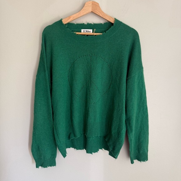 27 Miles 100% cashmere peace sign sweater green size medium - Picture 1 of 5